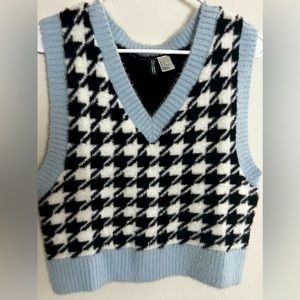 Women Houndstooth V-neck Sleeveless Sweater Vest
